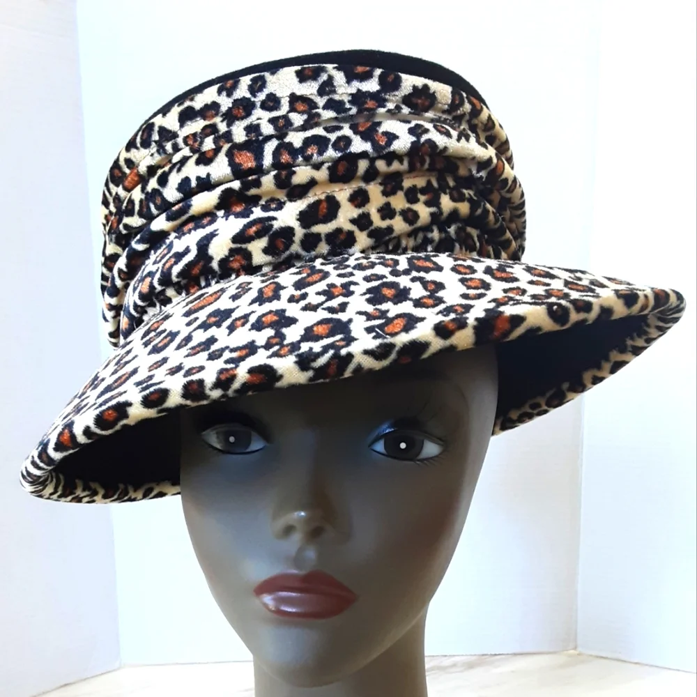 SS Black 100% Wool Leopard Print Fedora Hat Sz  21.5